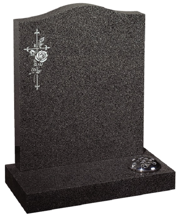 Memorial headstone and base in rustenburg grey granite with coloured design as seen in brochure